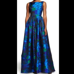 NWT Adrianna Papell Blue Floral Ballgown